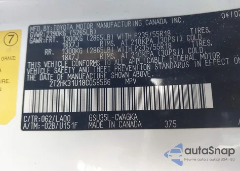 2008 Lexus Rx 350 z USA, uszkodzony, nr VIN 2T2HK31U18C058566